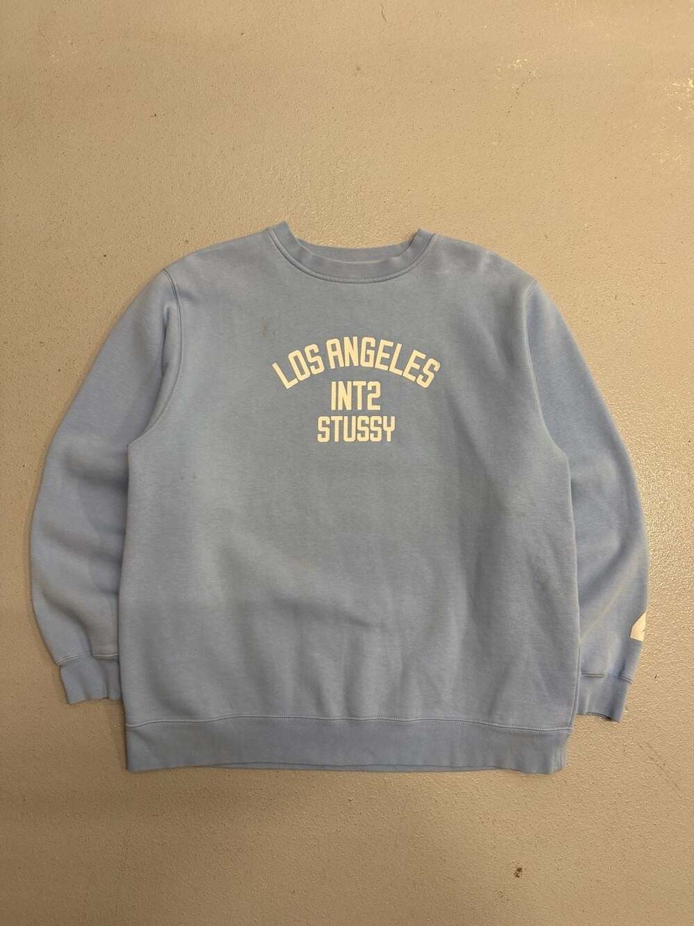 Vintage 00s Light Blue Stussy Los Angeles International Crewneck Sweatshirt